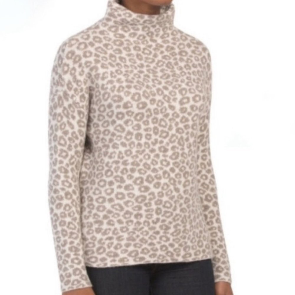 Christian Siriano Wool Animal Leopard Cheetah Tan Cream Soft Sweater size S ❤️HP